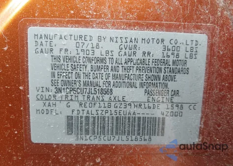 2018 Nissan Kicks Sv from USA, damaged, VIN 3N1CP5CU7JL518568